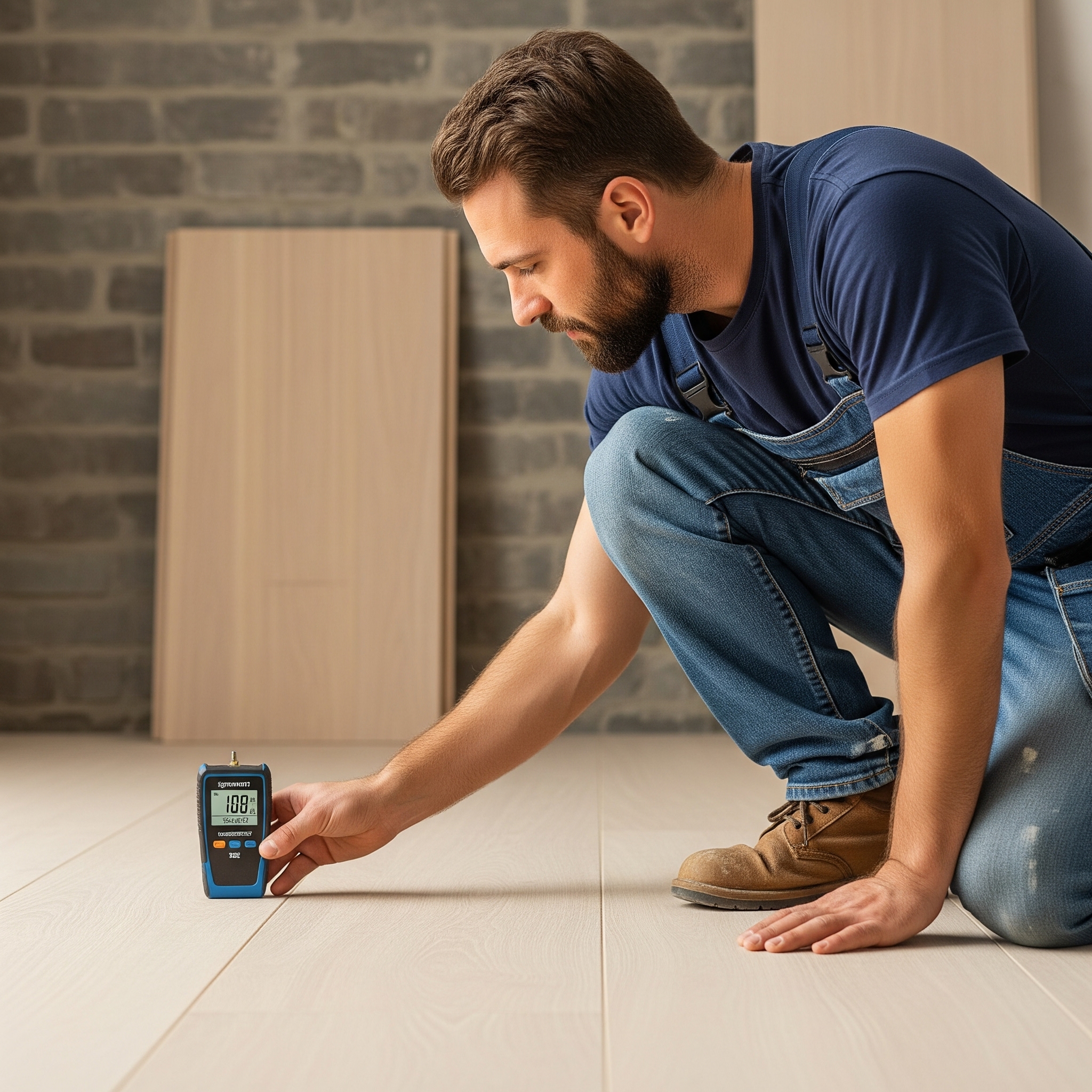 Misura di umidità di pavimenti in legno con strumenti di misura elettronici
